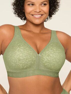 Cacique Lightly Lined No-Wire Bra Oil Green Lace 42H